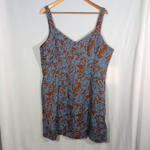 Madewell Dresses & Skirts - Madewell Sweetheart Mini Dress Blue Rust Floral Linen Womens SZ 16